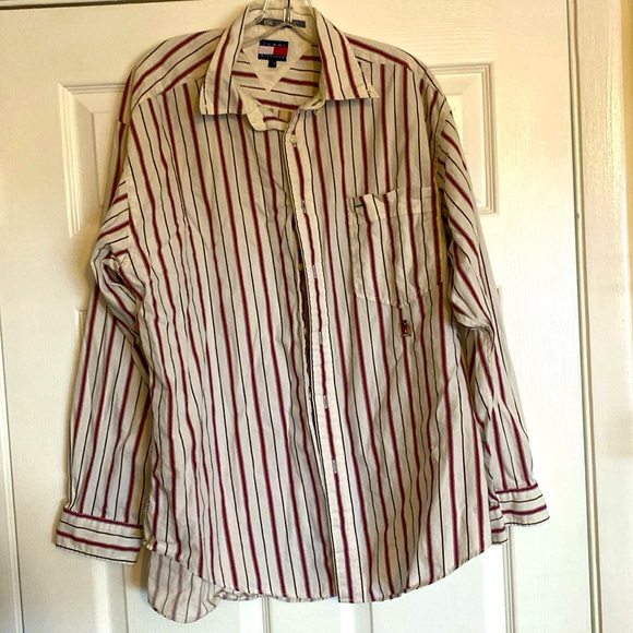 Men’s long sleeve Tommy Hilfiger white with red stripes shirt with front pocket - Picture 1 of 3